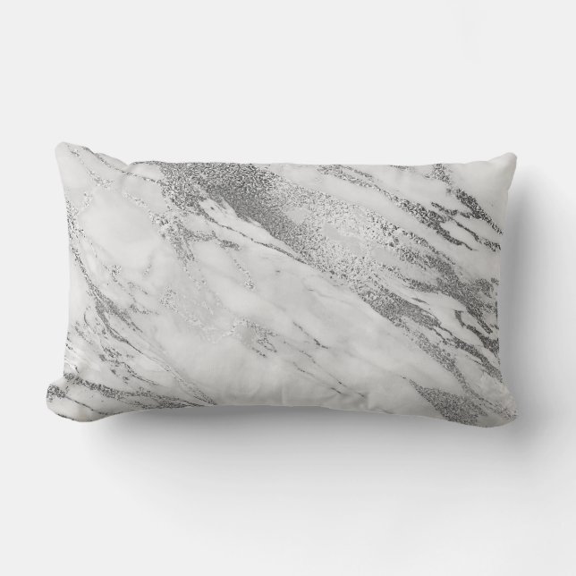 Coussin Rectangle Glam en marbre monochromatique gris blanc (Recto)