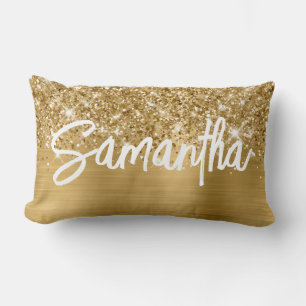 Coussin Rectangle Glittery Gold Glam Nom du script