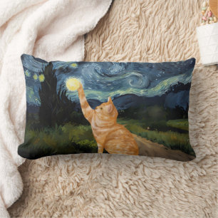 Coussin Rectangle Gogh Kitty Starry Night Chat