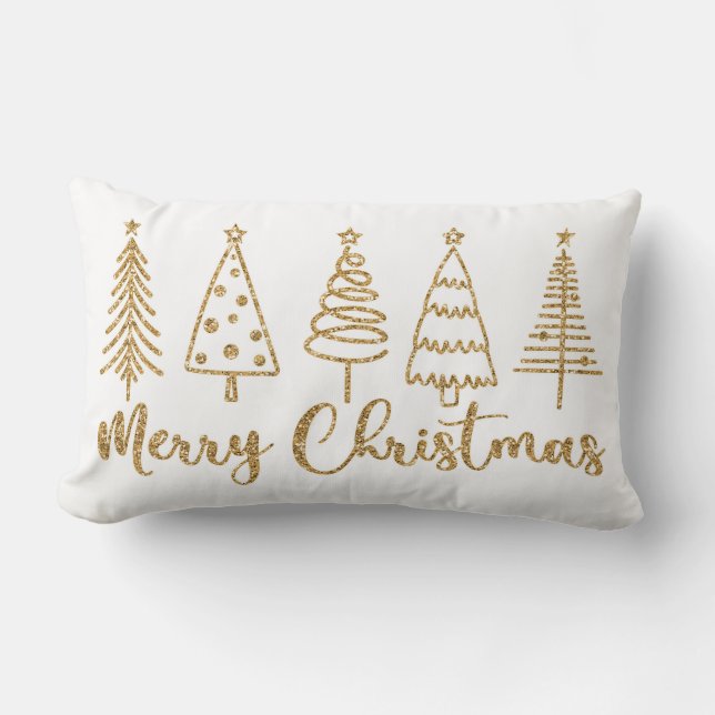 Coussin Rectangle Gold Christmas Tree Merry Christmas Throw Pillow (Recto)