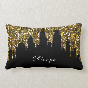 Coussin Rectangle Gold Confetti Parties scintillant Chicago Skyline 