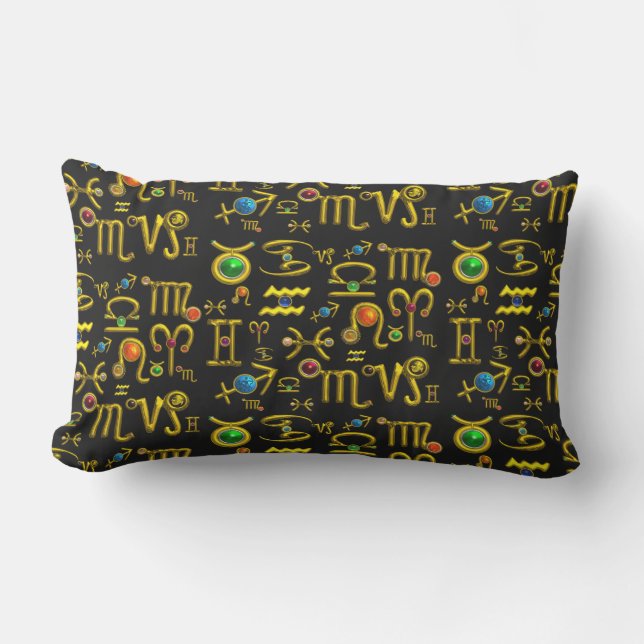 COUSSIN RECTANGLE GOLD ZODIAC BIJOUX D'ANNIVERSAIRE, PIERRES À JEUX, (Recto)