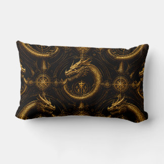 Coussin Rectangle Golden Dragon Dark Fantasy Pillow