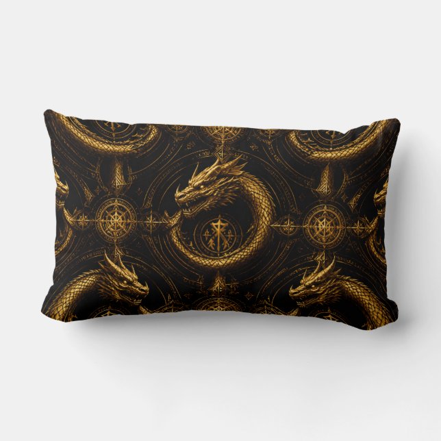 Coussin Rectangle Golden Dragon Dark Fantasy Pillow (Verso)