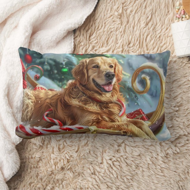 Coussin Rectangle Golden Retriever Chien Festif de Noël (Couverture)