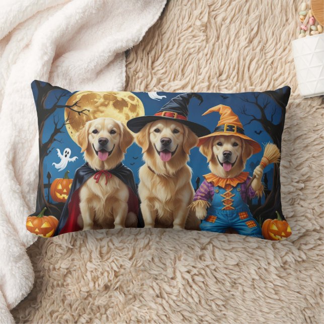 Coussin Rectangle Golden Retriever Chiens Citrouille Halloween Funny (Couverture)