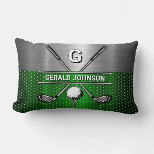 Coussin Rectangle Golf Monogram Vert Métallisé et Argent