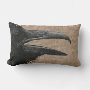 Coussin Rectangle Gothique Raven Bird & Faux Burlap