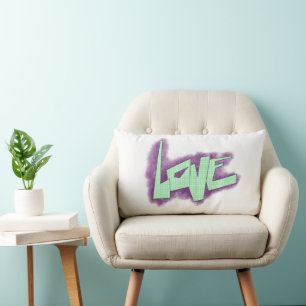 Coussin Rectangle graffiti d'amour violet vert menthe typographie po