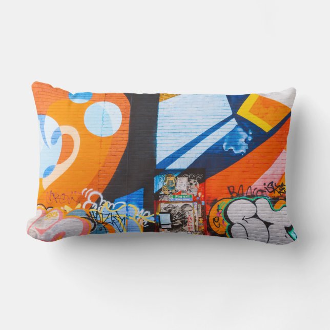 Coussin Rectangle Graffiti orange et bleu (Recto)