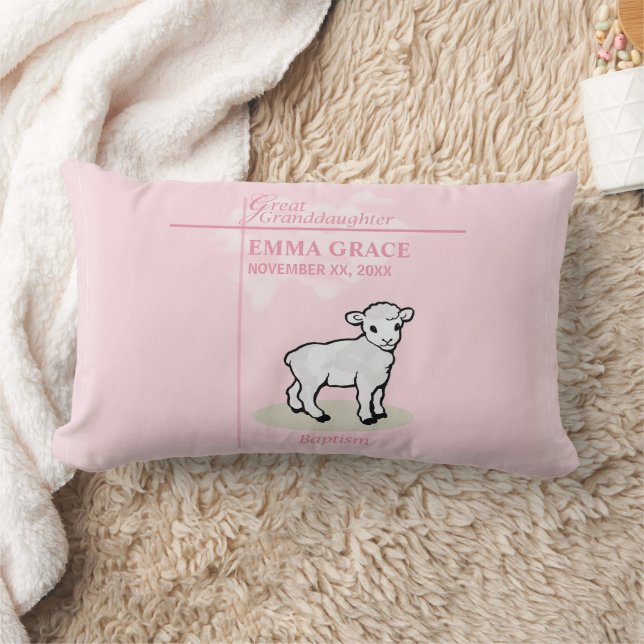 Coussin Rectangle Grand Baptême-Petite-Fille Rose Agneau (Couverture)