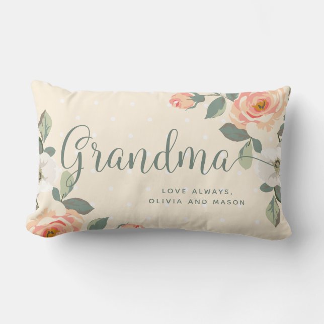 Coussin Rectangle Grand-maman florale de la jolie pêche | (Recto)