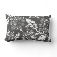 Grand Vintage floral imprimé gris foncé et blanc