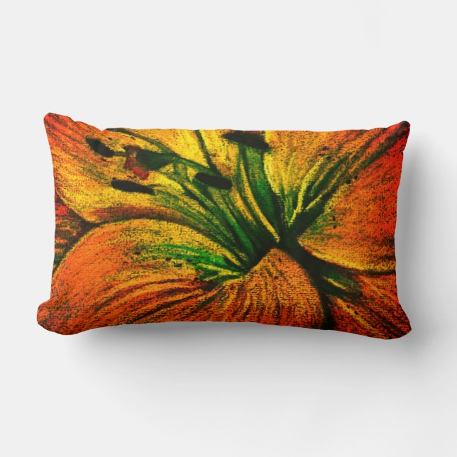 Coussin Rectangle grande fleur orange jaune abstraite contemporaine (Recto)