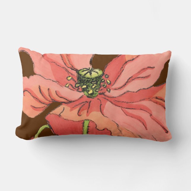 Coussin Rectangle Grande Fleur rose avec Arrière - plan rouge profon (Recto)
