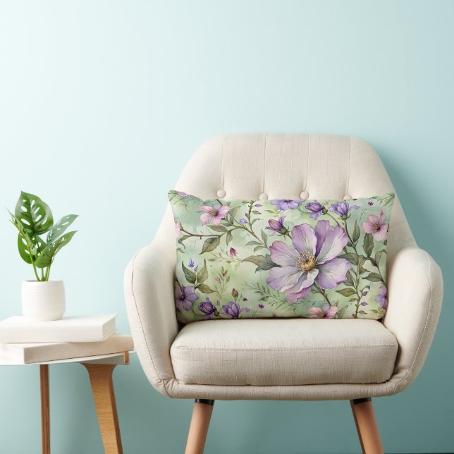 Coussin Rectangle Grandes fleurs de lavande sur la menthe (Chaise)