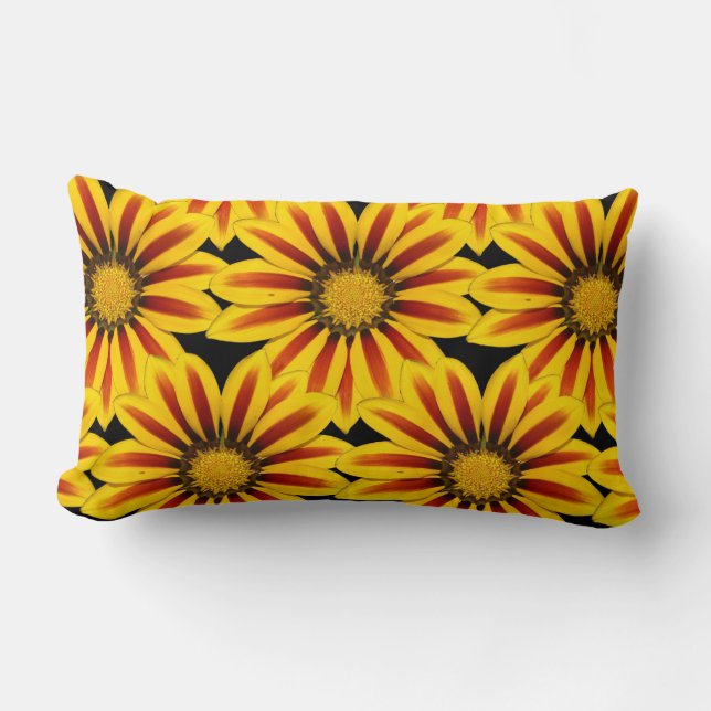 Coussin Rectangle grandes fleurs de marais rayées jaunes et rouges (Recto)