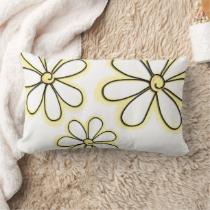 Coussin Rectangle Grandes Fleurs Jaunes Faisées Sur Motif Blanc