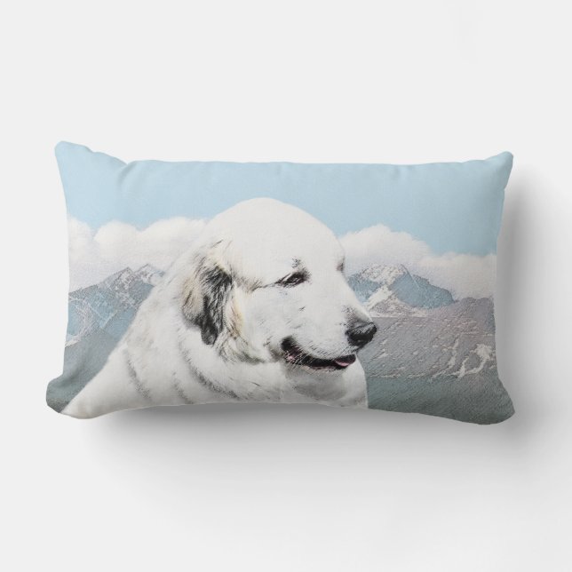Coussin Rectangle Grands Pyrénées peignant - art original de chien (Recto)