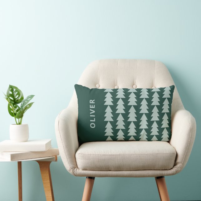 Coussin Rectangle Graphique d'arbre de Noël vert bleu géométrique mo (Chaise)