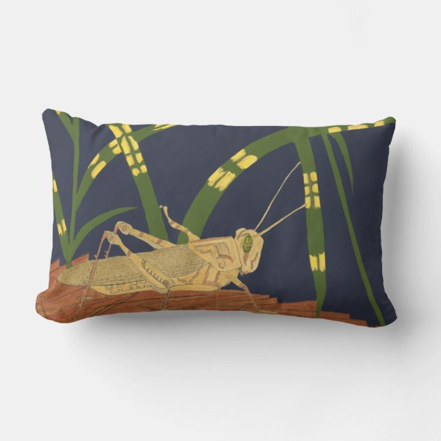Coussin Rectangle Grasshopper en Grass vert sur Arrière - plan bleu (Recto)