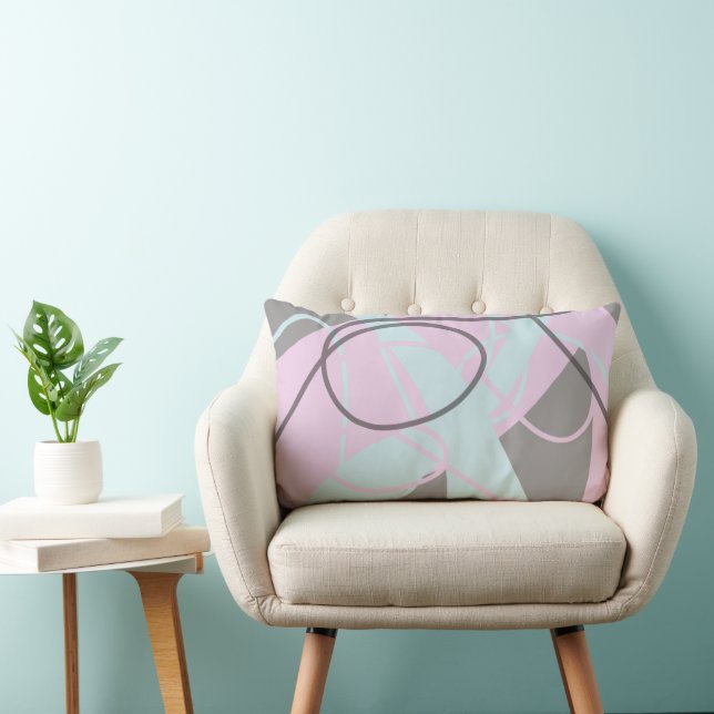 Coussin Rectangle Gray / Taupe, Pink and Light Blue Abstract Modern  (Chaise)
