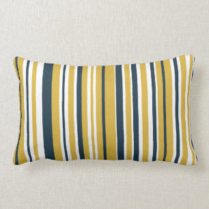Coussin Rectangle Grèves verticales Jaune de moutarde, bleu marine,