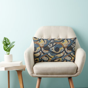 Coussin Rectangle Gribouillis abstraits, points et motifs en zigzags