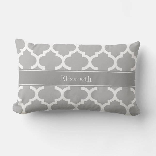 Coussin Rectangle Gris Blanc Marocain #5 Gris Foncé Monogramme Nom (Recto)