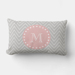 Coussin Rectangle Gris et bébé rose moderne Chevron personnalisé Mon