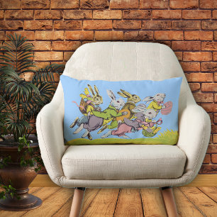 Coussin Rectangle Groupe de lapins de Pâques Vêtements pastel en her