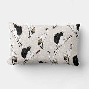 Coussin Rectangle Grues et festons japonais de Taupe