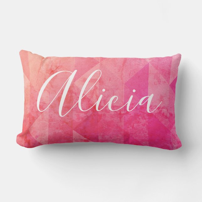 Coussin Rectangle Grunge rose orange moderne aquarelle nom personnal (Recto)