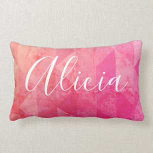 Coussin Rectangle Grunge rose orange moderne aquarelle nom personnal