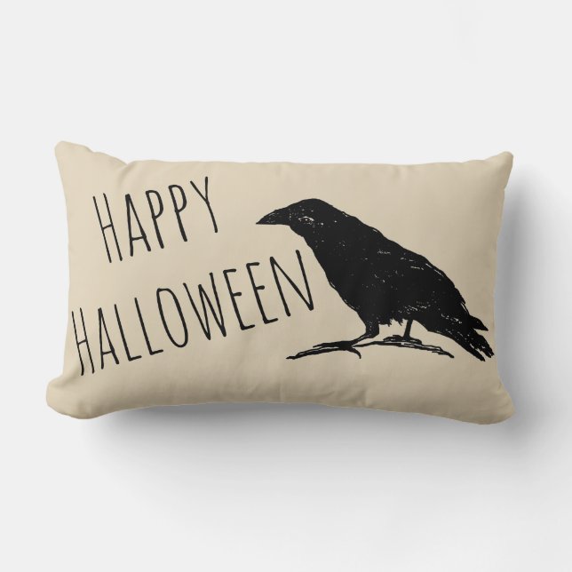 Coussin Rectangle Halloween Corbeau noir automne Jeu d'oreiller (Recto)