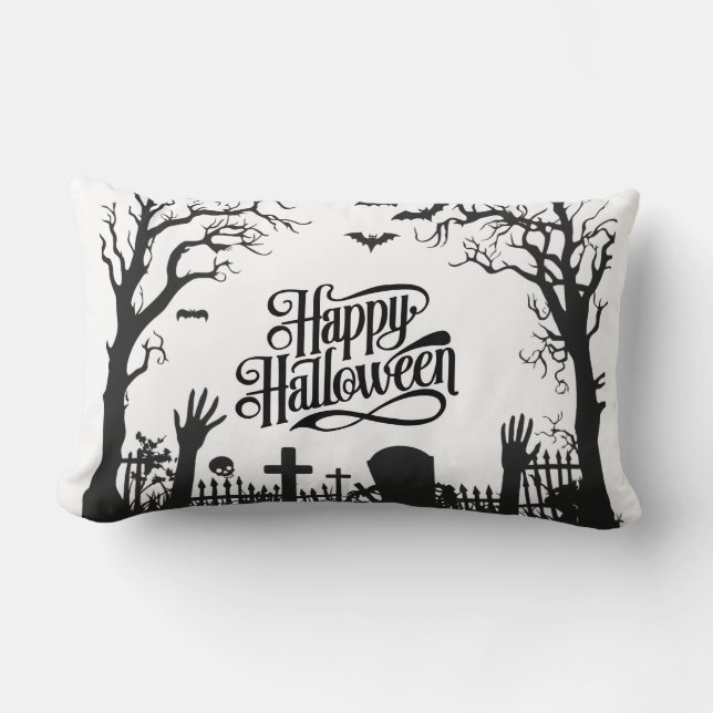 Coussin Rectangle Halloween éffrayant noir et blanc (Recto)