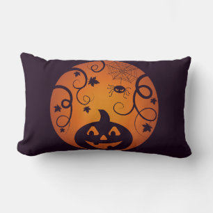 Coussin Rectangle Halloween Jack-o'-lantern citrouille visage et ara