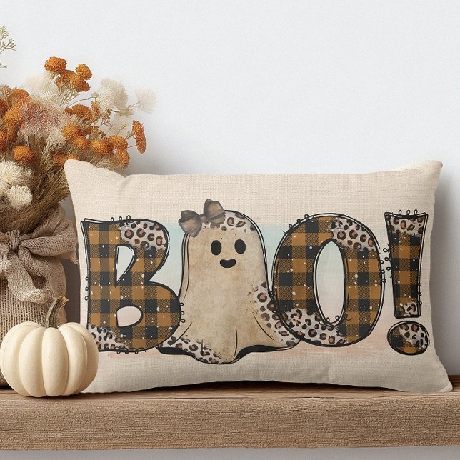 Coussin Rectangle Halloween noir orange Boo (Cute but Spooky Ghost Halloween Pillow)