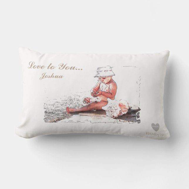 Coussin Rectangle HAMbyWG - Jeu d'oreiller - Bébé sur la plage (Recto)