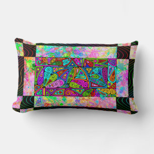 Coussin Rectangle Hand and Digitally Painted Pattern art 1