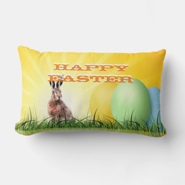 Coussin Rectangle HAPPY EASTER - Lapin & Oeufs (Recto)