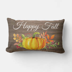 Coussin Rectangle Happy Fall Rustic Watercolor Citrouille