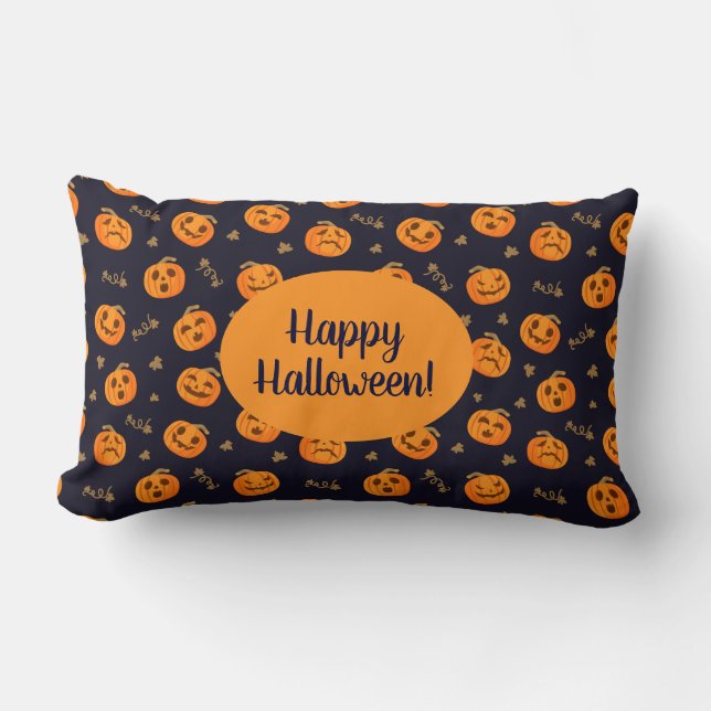 Coussin Rectangle Happy Halloween Funny mignon Motif Citrouille (Recto)