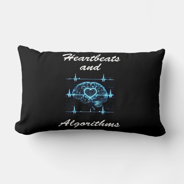 Coussin Rectangle "Heartbeats and Algorithmes" amour futuriste (Recto)