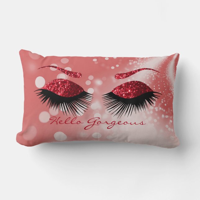 Coussin Rectangle Hello Gorgeous - Red Eyelash et Brows (Recto)