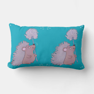 Coussin Rectangle Hérisson au Pissenlit   Douce Nature de l'Art Popu