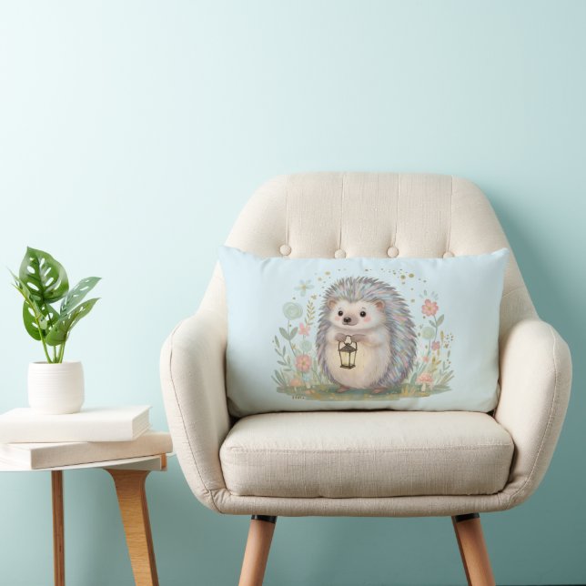 Coussin Rectangle Hérisson mignon avec lanterne (Chaise)