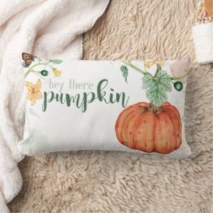 Coussin Rectangle Hey There Citrouille Aquarelle Nom de famille Chut