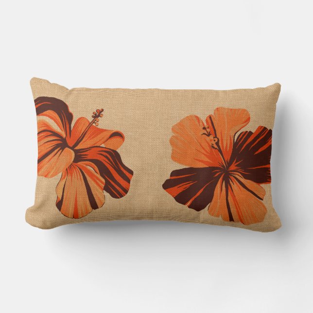 Coussin Rectangle Hibiscus hawaïens en cours de route FauxLinen Lumb (Recto)