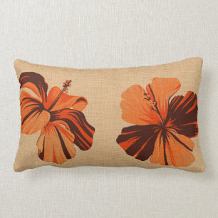 Coussin Rectangle Hibiscus hawaïens en cours de route FauxLinen Lumb